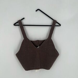 The Frankie Shop Athena Cropped Ribbed Knit Top In Neutral/Brown